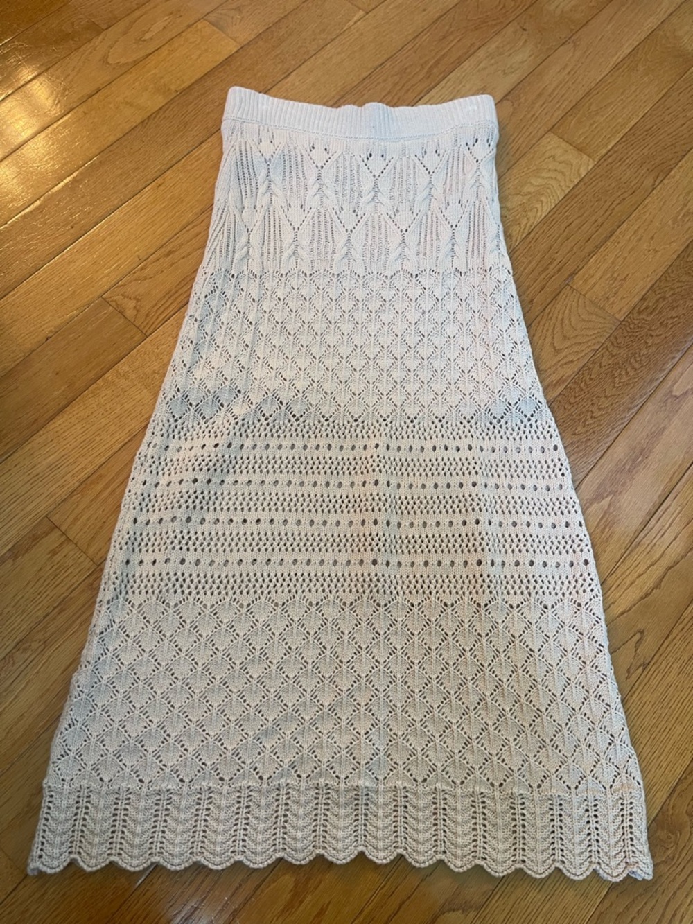 House of Harlow 1960 Cream Crochet Knit Maxi Skirt Size M Coastal Quiet Luxury - Picture 2 of 8